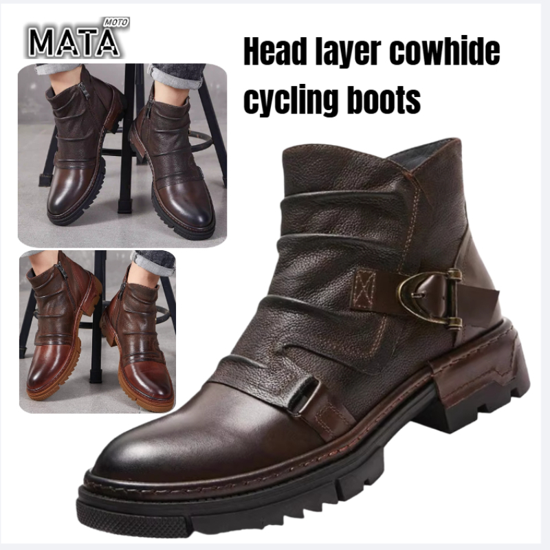 Motorcycle Gear Used - Sıcak Retro erkek motosiklet deri çizmeler